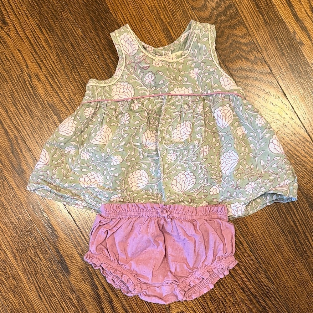 Green Floral Tank with Purple Bloomers/Diaper Cover